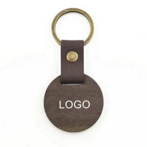 wooden round tag keychain